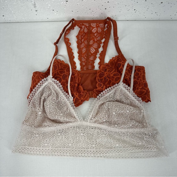 Victoria’s Secret PINK Lot of 2 Large Bralette 36C Lace Rust Lace Underwire Bra - Picture 1 of 15